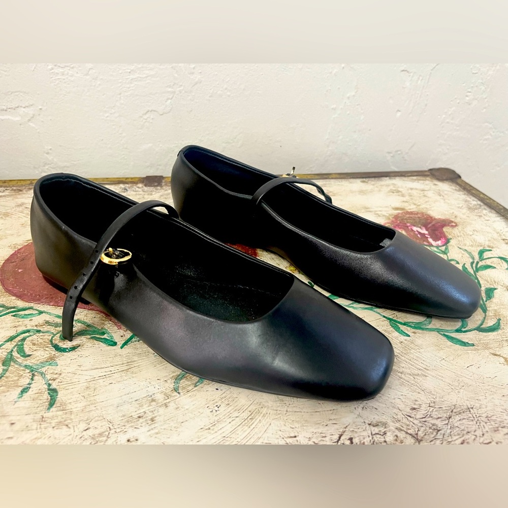 Zara Ballet Flats Black Leather Size 7.5